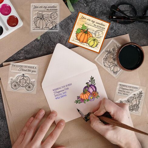 GLOBLELAND 4Pcs Autumn Pumpkin Mini Clear Stamps for DIY Scrapbooking Thanksgiving Pumpkin Corner Mini Silicone Stamp Seals Transparent Stamps for Cards Making Photo Album Journal Home Decoration in Saudi Arabia
