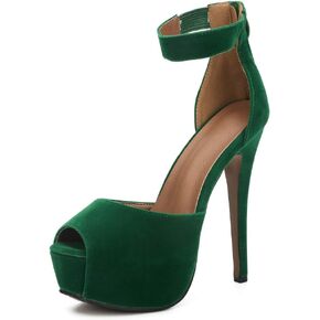 MAIERNISI JESSI Womens Sandals Platform Peep Toe Ankle Strap Stiletto High Heel Dress Zip