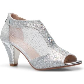 Olivia K Women's Open Toe Glitter Shimmer T-Strap Cage Low Heels Wedge Sandal
