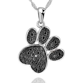 Gemschest 925 Sterling Silver Cubic Zirconia Animal Kitten Cat Paw Print Dolphin Pendant Necklace 17" / 18" Chain (Paw Print)
