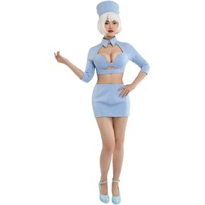 Cosplay.fm Women's Flight Attendant Stewardess Air Hostess Costume Uniform for Retro Party