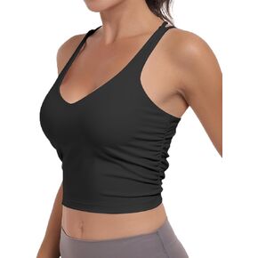 Sport Bra Tank Tops for Women,Ruched Criss Cross Back Longline Wirefree Workout Crop Tops Yoga Bra
