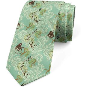 Lunarable Necktie, Jungle Motif with Monkeys, Dress Tie, 3.7", Mint Brown Cream
