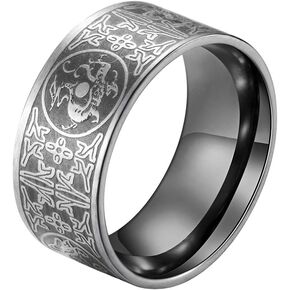 INRENG Men's Stainless Steel Rings Chinese Ancient 4 Guardian Beasts Ring Dragon, White Tiger, Suzaku, Basalt