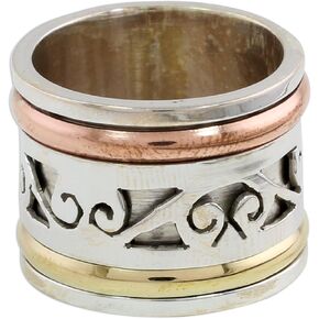 NOVICA Artisan صناعة يدوية .925 فضة استرليني حلقة دوارة للتأمل النحاس النحاس الهندي دوامة "الغيوم الدوارة"