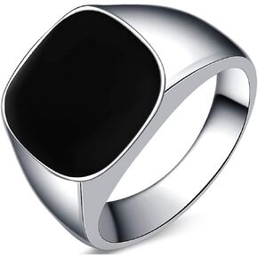 Stainless Steel Classic Simple Plain Black Enamel Signet Pinky Ring Size 4-16
