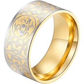 INRENG Men's Stainless Steel Rings Chinese Ancient 4 Guardian Beasts Ring Dragon, White Tiger, Suzaku, Basalt
