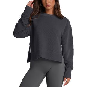 بلوزات نسائية كم طويل قطع علوية قصيرة رقبة دائرية بلوفر ناعم مع سحاب جانبي قميص ملابس 2024 in Kuwait