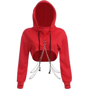 ABAFIP Women Rave Gothic Long Sleeve Crop Top Hoodie Casual Workout Music Festival Outfits Cropped Hoodies