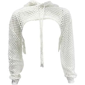 KKmeter Women's See Through Mesh Fishnet Hoodie Pullover Crop Top Long Sleeve Summer Sweatshirt Clothes