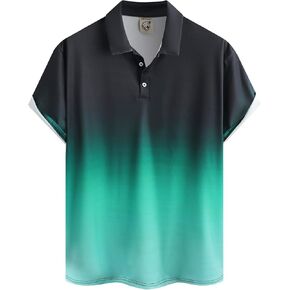 Hardaddy Men's Abstract Gradient Geometric Shirt Button Down Short Sleeve Regular Fit Casual Polo Shirts in Kuwait