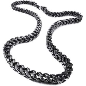 INBLUE 6MM Wide Chain Necklace For Men Women Boys Girls Stainless Steel Cuban Link Chain Necklaces Water Resistant Thick Metal Foxtail Chains (3 Colors - Silver Black Gold, 21.6 Inch Long)