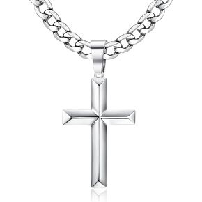 Fansilver 925 الفضة الاسترليني الصليب قلادة قلادة الماس قطع الكوبية ربط سلسلة قلادة مصقول للغاية حافة مشطوف عبر سلسلة قلادة الفضة الصليب قلادة للرجال النساء 18-30 بوصة in Kuwait