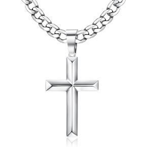Fansilver 925 الفضة الاسترليني الصليب قلادة قلادة الماس قطع الكوبية ربط سلسلة قلادة مصقول للغاية حافة مشطوف عبر سلسلة قلادة الفضة الصليب قلادة للرجال النساء 18-30 بوصة