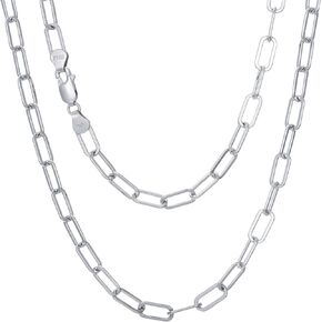 BHUBREA Paper Clip Necklace Solid 925 Sterling Silver 5mm Paperclip Necklace Italian Paperclip Chain Necklace for Women Men Gold Plated Jewelry Gift, 18-26 Inch