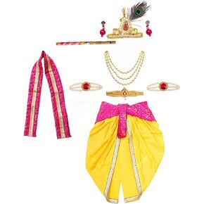Krishna Dress for Baby Boy Kids Satin Dhoti Set With Accessories Little Kanha Ji Costume for Boys Kids in Saudi Arabia