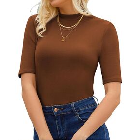 FAZDIES Womens Mock Neck Tops Dressy Casual Half Short Sleeve Mock Turtleneck Shirts Basic Tee Tops Blouse