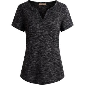 Miusey Women V Neck Short Sleeve Casual Curved Hem Henley Blouse in Kuwait