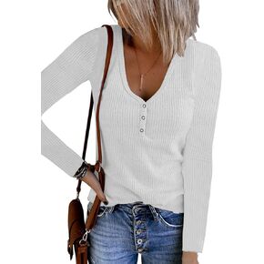 Saodimallsu Womens Henley Shirts Long Sleeve V Neck Button Down Casual Plain T Shirt Tops Blouse Tee