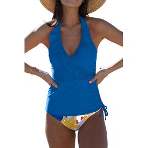Beachsissi Womens Ruffled Design Cute Swimsuits Tummy Control Tankini Set