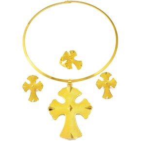 N-Made Beautifull Ethiopian Jewelry for Women Set - Ethiopian Jewelry - Ethiopian Cross - Ethiopian Big Cross Sets Choker Earrings Rings African Eritrean Anniversary Celebration Party Wedding Gifts