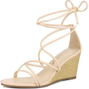 Allegra K Women's Wedge Heels Lace Up Strappy Low Wedges Sandals