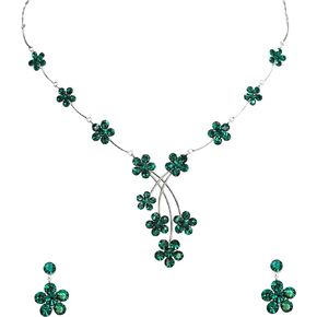 Faship Gorgeous Rhinestone Crystal Floral Necklace Earrings Set