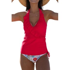 مجموعة تانكيني للسيدات بتصميم مكشكش من Beachsissi لطيفة للتحكم في البطن
