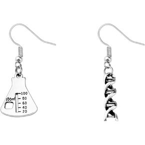 AKTAP DNA Earrings Science Flask Earrings DNA Double Helix Necklace Science Jewelry Chemistry Gifts Chemistry Biology DNA Lab Tech Charm Y Necklace