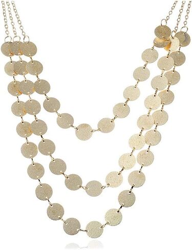 تألق Mutilayer الترتر عملات القرص مكتنزة المختنق قلادة البوهيمي مريلة طوق سترة قلادة للنساء in Kuwait