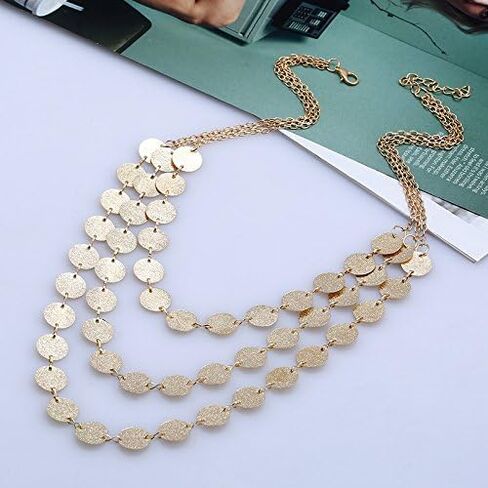 تألق Mutilayer الترتر عملات القرص مكتنزة المختنق قلادة البوهيمي مريلة طوق سترة قلادة للنساء in Kuwait