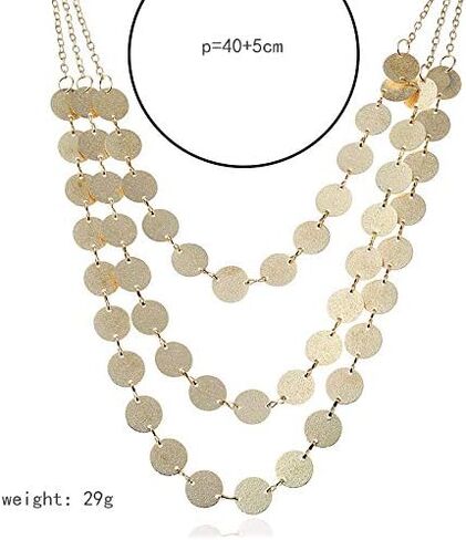 تألق Mutilayer الترتر عملات القرص مكتنزة المختنق قلادة البوهيمي مريلة طوق سترة قلادة للنساء in Kuwait