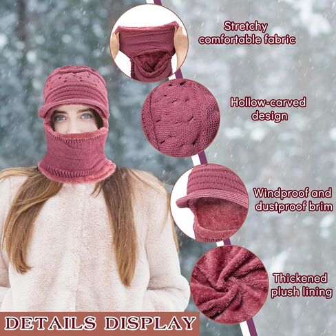 Cutecrop 6 Pcs Winter Warm Soft Ear Protection Knitted Scarf Beanie Hat Fleece Lined Ear Warmers for Women Mask Cap for Women Cold Protection in Kuwait