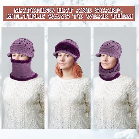 Cutecrop 6 Pcs Winter Warm Soft Ear Protection Knitted Scarf Beanie Hat Fleece Lined Ear Warmers for Women Mask Cap for Women Cold Protection in Kuwait