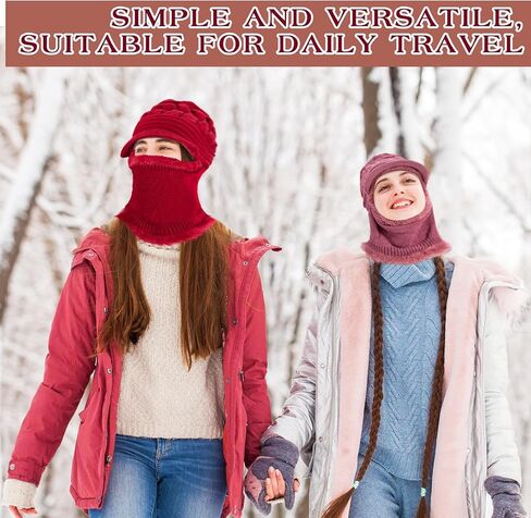 Cutecrop 6 Pcs Winter Warm Soft Ear Protection Knitted Scarf Beanie Hat Fleece Lined Ear Warmers for Women Mask Cap for Women Cold Protection in Kuwait