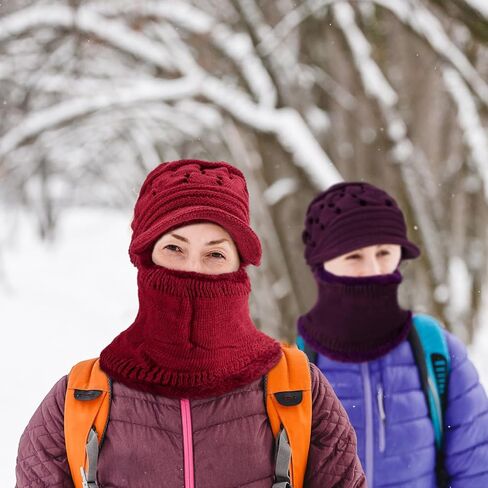 Cutecrop 6 Pcs Winter Warm Soft Ear Protection Knitted Scarf Beanie Hat Fleece Lined Ear Warmers for Women Mask Cap for Women Cold Protection in Kuwait