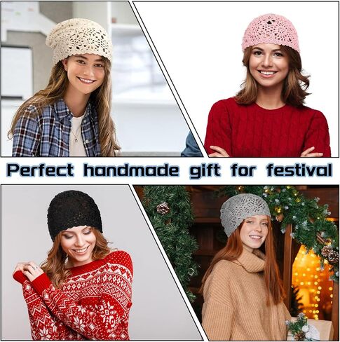 10 Pieces Crochet Slouchy Beanie Hat Handmade Knit Floral Skull Cap Breathable and Lightweight Knitted Cutout Summer Cotton Hat for Women Girls, Black, Beige, Gray, Blue, Pink, M in Saudi Arabia