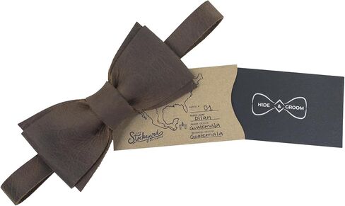 Hide & Groom، ربطة عنق مثبتة بإحكام لرفقاء العريس، مربوطة مسبقًا، ملابس رسمية للرجال، جلد محبب بالكامل، إكسسوارات زفاف مصنوعة يدويًا، بني بوربون in Kuwait