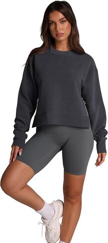 بلوزات نسائية كم طويل قطع علوية قصيرة رقبة دائرية بلوفر ناعم مع سحاب جانبي قميص ملابس 2024 in Kuwait