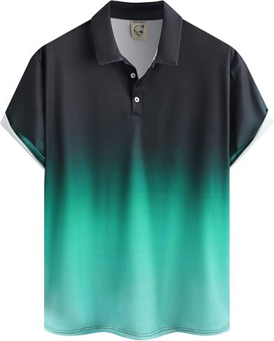 قمصان بولو كاجوال للرجال من Hardaddy ذات تصميم هندسي متدرج وأزرار سفلية وأكمام قصيرة in Kuwait