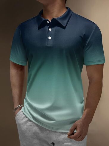 قمصان بولو كاجوال للرجال من Hardaddy ذات تصميم هندسي متدرج وأزرار سفلية وأكمام قصيرة in Kuwait