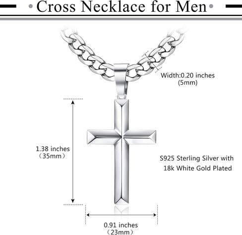 Fansilver 925 Sterling Silver Cross Pendant Necklace Diamond-Cut Cuban Link Chain Necklace Highly Polished Beveled Edge Cross Chain Necklace Silver Cross Necklace for Men Women 18-30 Inches in Saudi Arabia