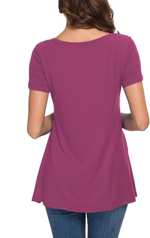 VIISHOW تي شيرت نسائي بأكمام قصيرة ورقبة سكوب وزر جانبي تي شيرت فضفاض مناسب وبلوزة علوية بلون واحد in Kuwait