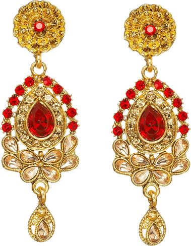 طقم قلادة وأقراط هندية من الحجر الأحمر باللون الذهبي ومجموعة ماانج تيكا للنساء in Kuwait