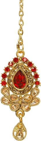 طقم قلادة وأقراط هندية من الحجر الأحمر باللون الذهبي ومجموعة ماانج تيكا للنساء in Kuwait