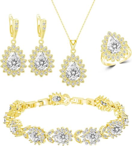 ZCGJWE مجموعات مجوهرات الأزياء للنساء فتاة، مطلي البلاتين / مطلي بالذهب / مطلي بالذهب الوردي / بندقية مطلية باللون الأسود أقراط المعلقات حلقات قابلة للتعديل أساور فاخرة جوهرة مجموعة مجوهرات هدية للأم / الزوجة / الصديقة / أفضل صديق in Kuwait