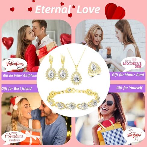 ZCGJWE مجموعات مجوهرات الأزياء للنساء فتاة، مطلي البلاتين / مطلي بالذهب / مطلي بالذهب الوردي / بندقية مطلية باللون الأسود أقراط المعلقات حلقات قابلة للتعديل أساور فاخرة جوهرة مجموعة مجوهرات هدية للأم / الزوجة / الصديقة / أفضل صديق in Kuwait