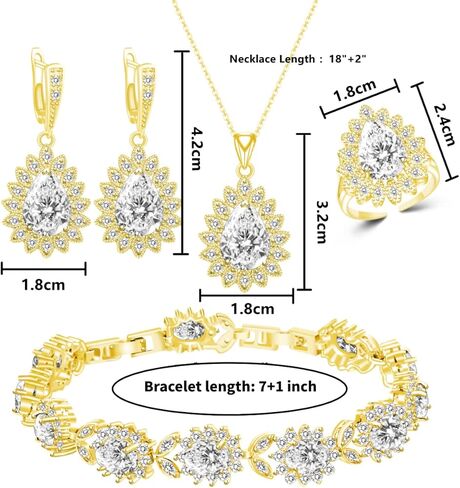 ZCGJWE مجموعات مجوهرات الأزياء للنساء فتاة، مطلي البلاتين / مطلي بالذهب / مطلي بالذهب الوردي / بندقية مطلية باللون الأسود أقراط المعلقات حلقات قابلة للتعديل أساور فاخرة جوهرة مجموعة مجوهرات هدية للأم / الزوجة / الصديقة / أفضل صديق in Kuwait