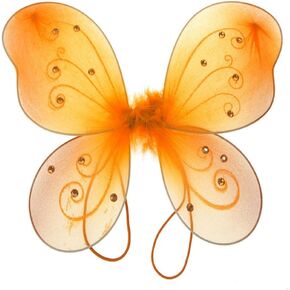 Firefly Imports Organza Nylon Butterfly Wings with Glitters, Kids Size, 12-Inch (Orange)