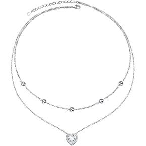 FLYOW Clavicle Choker Necklace for Women Sterling Silver Solitaire Round CZ Short Necklace Simple Beads Chain Birthday Gifts for Women Teen Girls Daughter